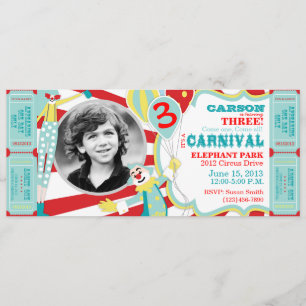Carnival Circus Clowns Birthday Invitation Kaart