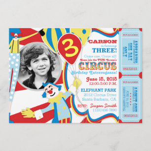Carnival Circus Clowns Birthday Invitation Kaart