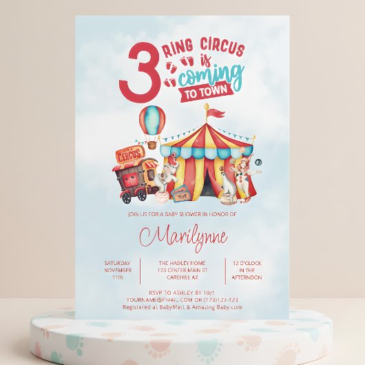 Carnival Circus Drie-eiige Baby Shower Kaart
