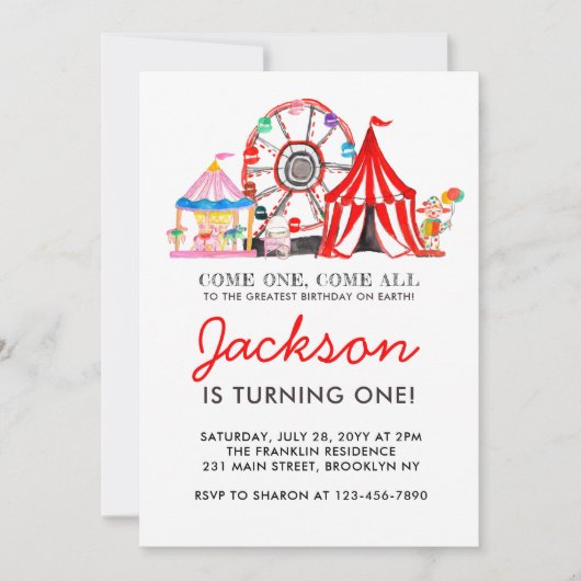 Carnival Circus Fair Party Kind Birthday Uitnodigi Kaart (Voorkant)