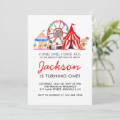 Carnival Circus Fair Party Kind Birthday Uitnodigi Kaart (Staand voorkant)