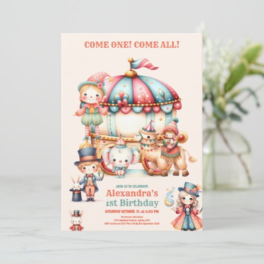 Carnival Circus Festival Kind 1e verjaardag Kaart (Staand voorkant)