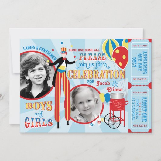 Carnival Circus Juggling Stilt Walkers Birthday Kaart (Voorkant)