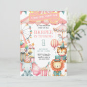 Carnival / Circus pink girl birthday invitation. Kaart (Staand voorkant)