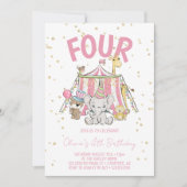 Carnival Circus Roze 4de Verjaardag Kaart (Voorkant)