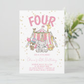 Carnival Circus Roze 4de Verjaardag Kaart (Staand voorkant)