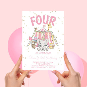Carnival Circus Roze 4de Verjaardag Kaart