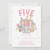 Carnival Circus Roze 5e Verjaardag Kaart (Voorkant)