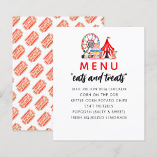 Carnival Circus Show Birthday Party Menu