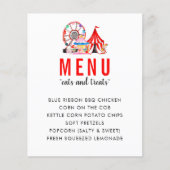 Carnival Circus Show Birthday Party Menu (Voorkant)