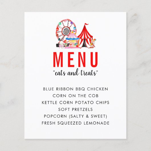 Carnival Circus Show Birthday Party Menu (Voorkant)
