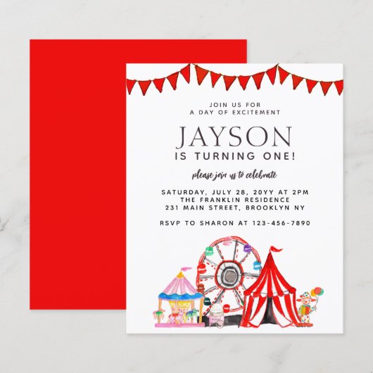 Carnival Circus Tent Ferris Wheel Party Birthday I (Voorkant / Achterkant)