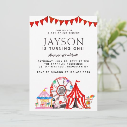 Carnival Circus Tent Ferris Wheel Party Birthday Kaart (Staand voorkant)
