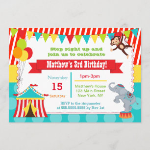 Carnival Circus Ticket Birthday Party Invitations Kaart