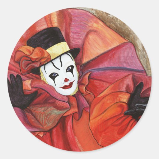 Carnival Clown Ronde Sticker (Voorkant)