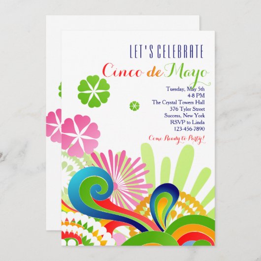 Carnival Colors Cinco de Mayo Invitation Kaart (Voorkant / Achterkant)