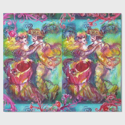CARNIVAL DANCE, RED PAARSE FLORAL SWIRLS CADEAUPAPIER (Vlak)