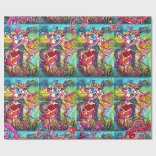 CARNIVAL DANCE, RED PAARSE FLORAL SWIRLS CADEAUPAPIER (Vlak)