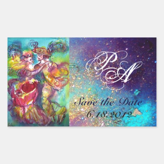 CARNIVAL DANCE / Venetian Masquerade Ball Monogram Rechthoekige Sticker (Voorkant)