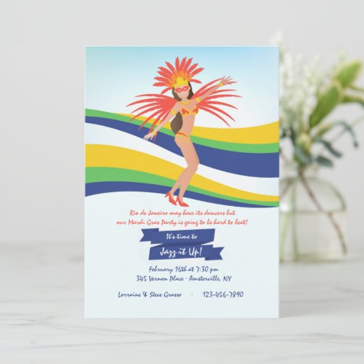 Carnival Dancer Mardi Gras Uitnodiging (Staand voorkant)