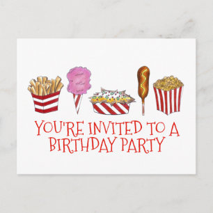 Carnival Fair Foods Birthday Party Invitation Uitnodiging Briefkaart