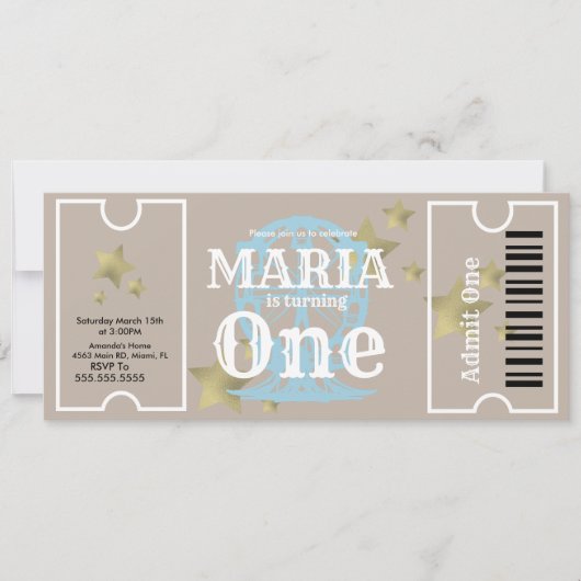 Carnival Ferris Wheel Birthday Ticket Party Kaart (Voorkant)