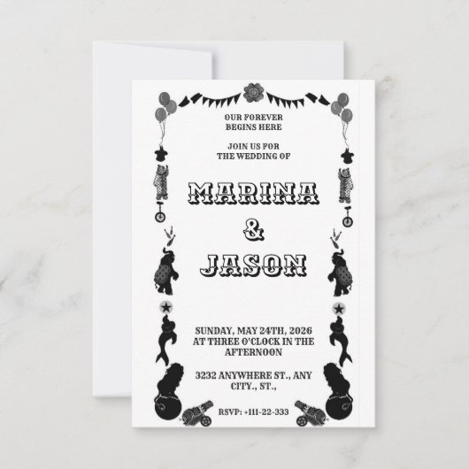 Carnival festival black and white save the date (Voorkant)