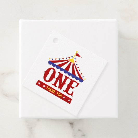 Carnival First Birthday Circus Tent Dank je wel Bedankjes Labels (In situ)