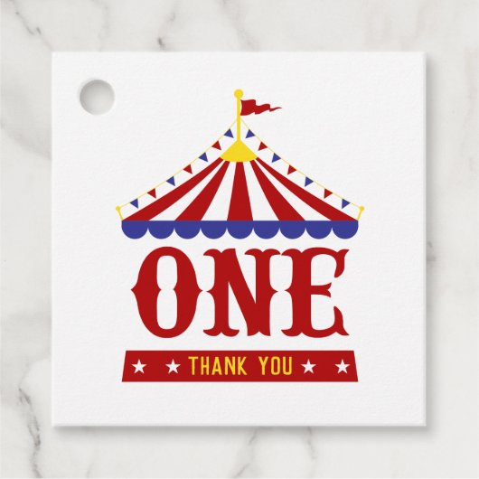 Carnival First Birthday Circus Tent Dank je wel Bedankjes Labels (Voorkant)