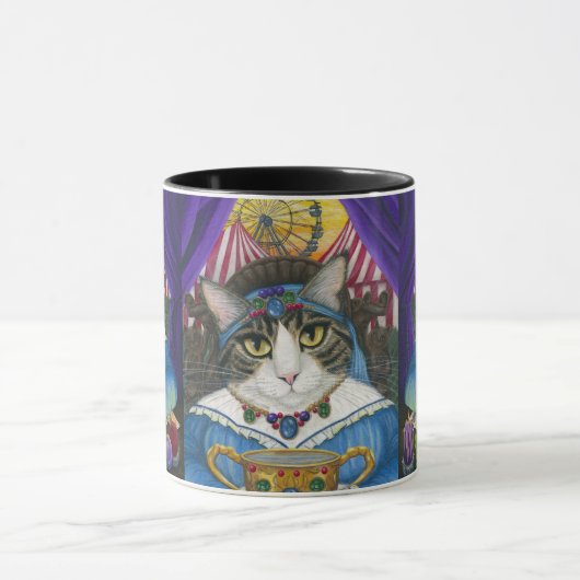 Carnival Fortune Teller Cat Tarot Card Art Mok (Midden)