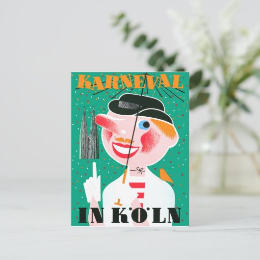 Carnival in Keulen, gelukkig man onder paraplu Briefkaart (Staand voorkant)