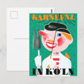 Carnival in Keulen, gelukkig man onder paraplu Briefkaart (Voorkant / Achterkant)