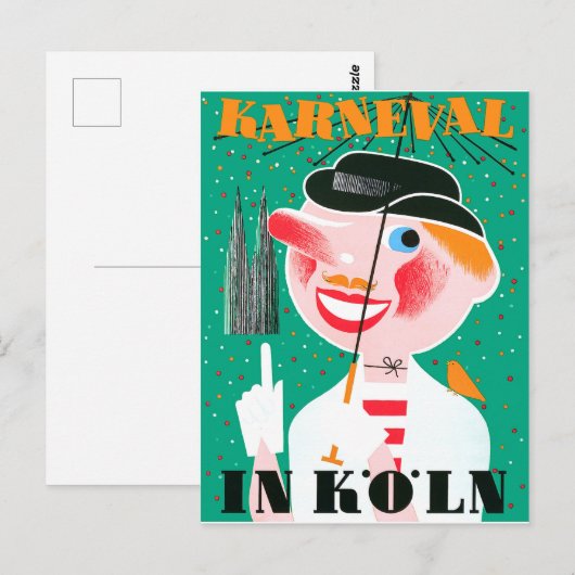 Carnival in Keulen, gelukkig man onder paraplu Briefkaart (Voorkant / Achterkant)