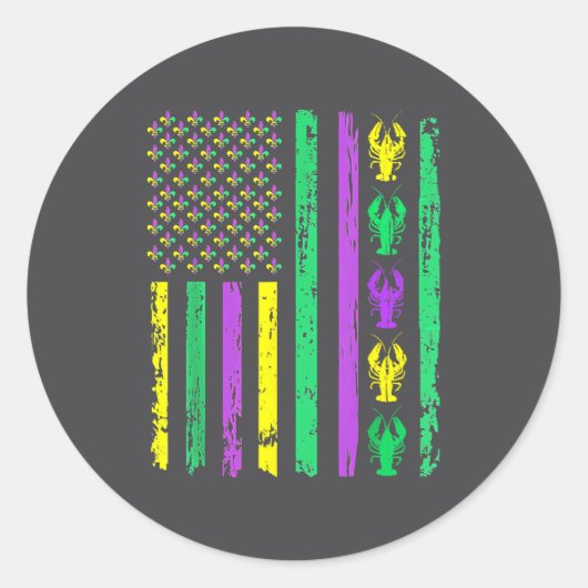 Carnival Mardi Gras Usa American Flag Crawfish Par Ronde Sticker (Voorkant)