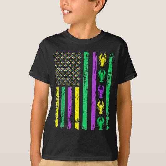 Carnival Mardi Gras Usa American Flag Crawfish Par T-shirt (Voorkant)
