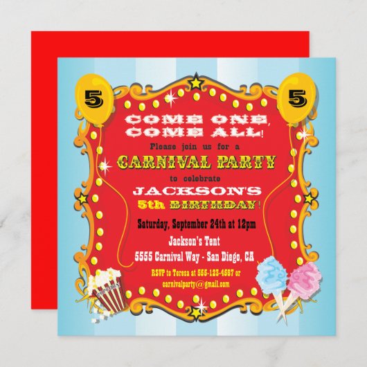 Carnival Marquee Birthday Party Kaart (Voorkant / Achterkant)