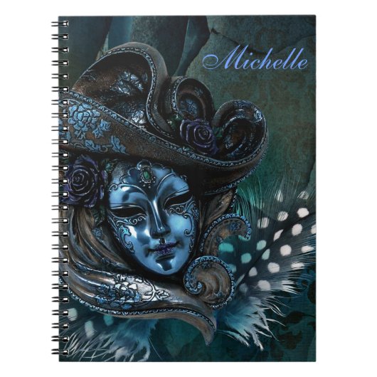 Carnival Mask-Blue Damask Note Book Notitieboek (Voorkant)