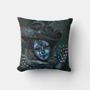 Carnival Mask-Blue Damask Sierkussen