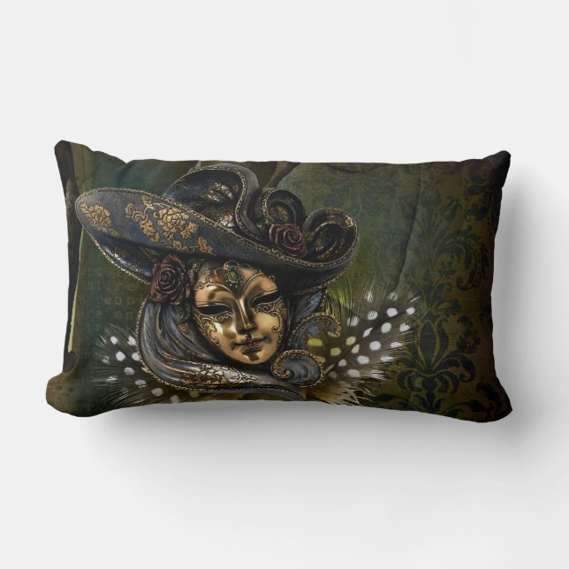 Carnival Mask-Green Damask Sierkussen Kussen (Voorkant)