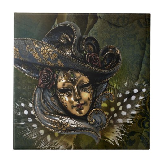 Carnival Mask-Green Damask Tegel Tegeltje (Voorkant)