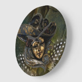Carnival Mask-Green Damask Wall Clock Grote Klok (Hoek)