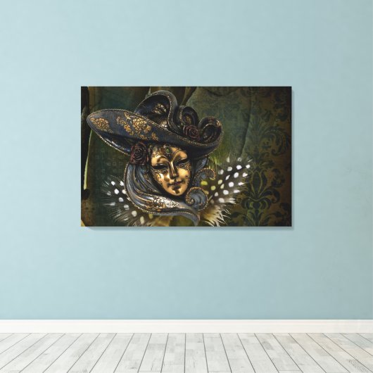 Carnival Mask-Green Damask Wrapped Canvas (Insitu (Houten vloer))