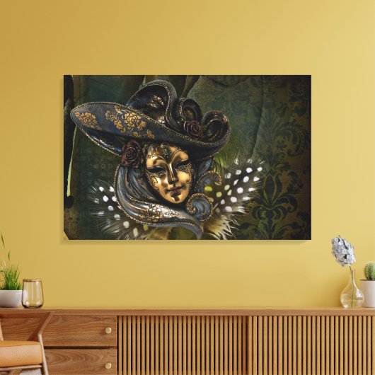 Carnival Mask-Green Damask Wrapped Canvas (Insitu (Woonkamer))