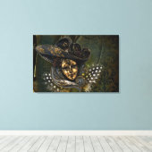 Carnival Mask-Green Damask Wrapped Canvas Afdruk (Insitu (Houten vloer))