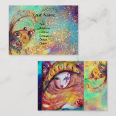 CARNIVAL MASK IN GEEL/BLUE GREEN GOLD SPARKLES VISITEKAARTJE (Voorkant / Achterkant)