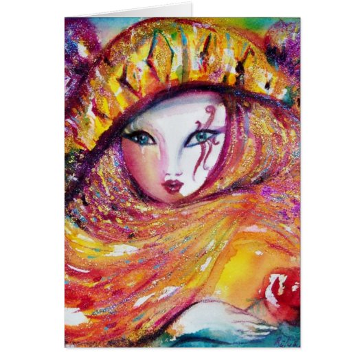 CARNIVAL MASK IN GEEL MET RODE ROSE ROSE (Voorkant)