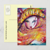 CARNIVAL MASK IN GEEL MET RODE ROSE ROSE BRIEFKAART (Voorkant / Achterkant)