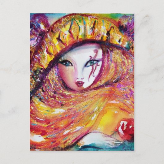 CARNIVAL MASK IN GEEL MET RODE ROSE ROSE BRIEFKAART (Voorkant)