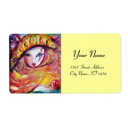 CARNIVAL MASK IN GEEL MET RODE ROSE ROSE ETIKET (Voorkant)