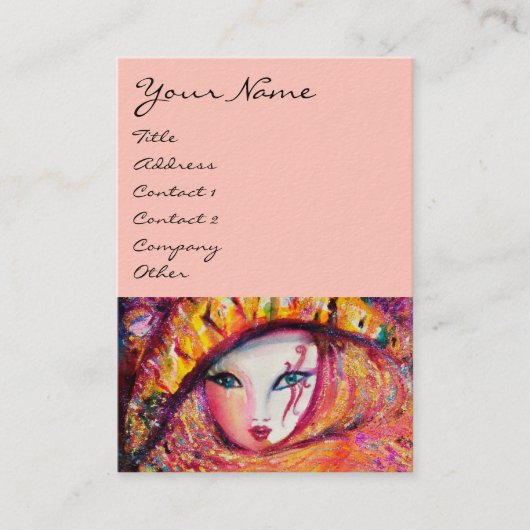 CARNIVAL MASK IN GEEL MET RODE ROSE ROSE VISITEKAARTJE (Voorkant)